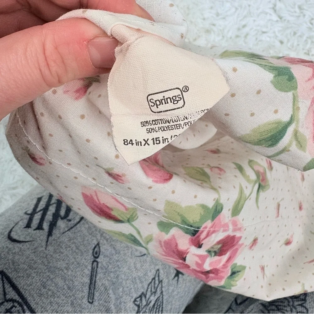 SPRINGS cottage core Floral Print Fabric with Pink Roses one panel curtain
